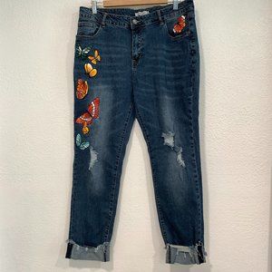 MissLook Blue Jeans Butterfly Detail Distressed Cuffed Raw Hem W35xL27 Size 2XL